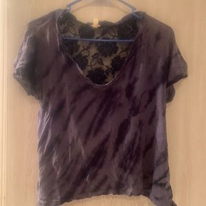 Navy blue tie-dye short sleeve crop top with lace on back Size M